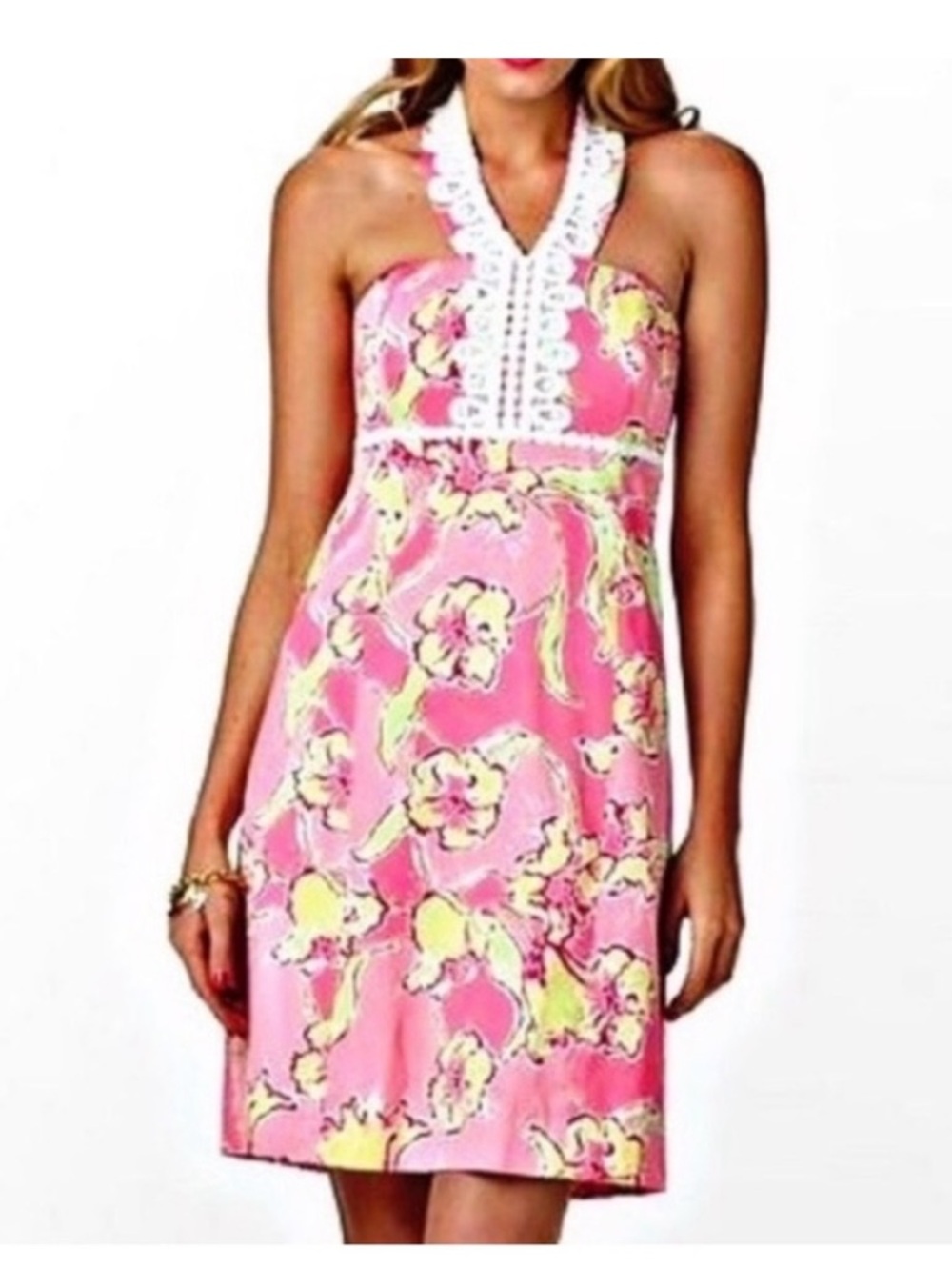 Lilly Pulitzer Isabel Halter dress in Hotty Pink Day Lily